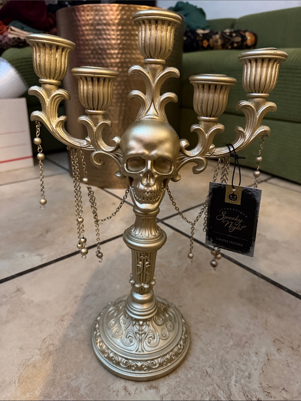 Decorative Skull Candelabra - Gold -nwt